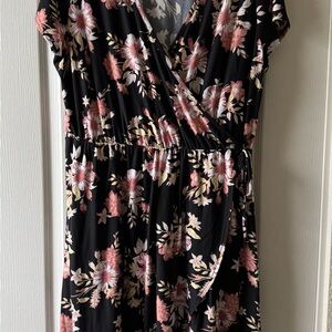 Floral Black and Pink Wrap Dress